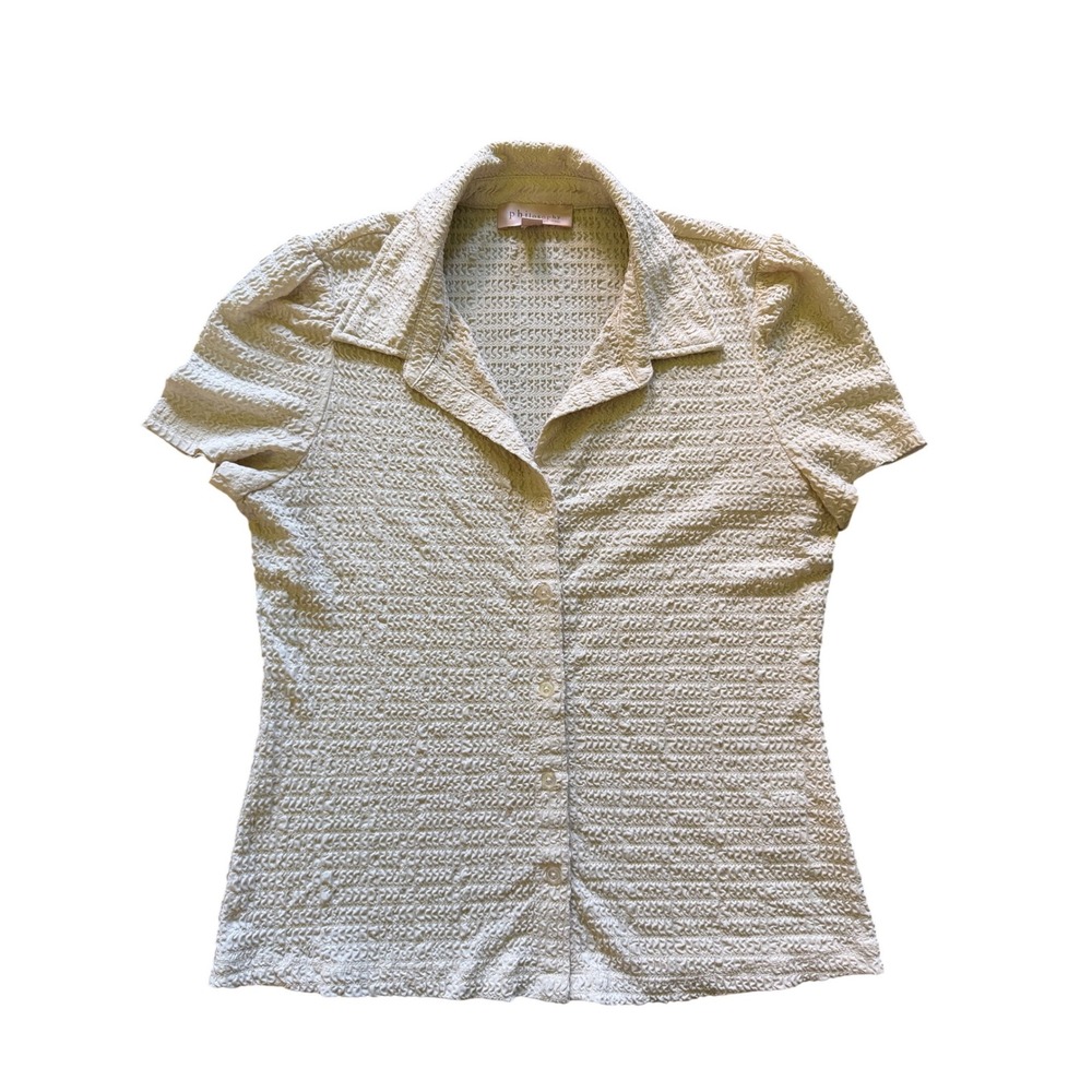 Philosophy Republic Clothing Cream Textured Popcorn Button Up Top Large Womens